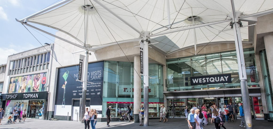 Exterior Photograph of West Quay Shopping Centre Entrance