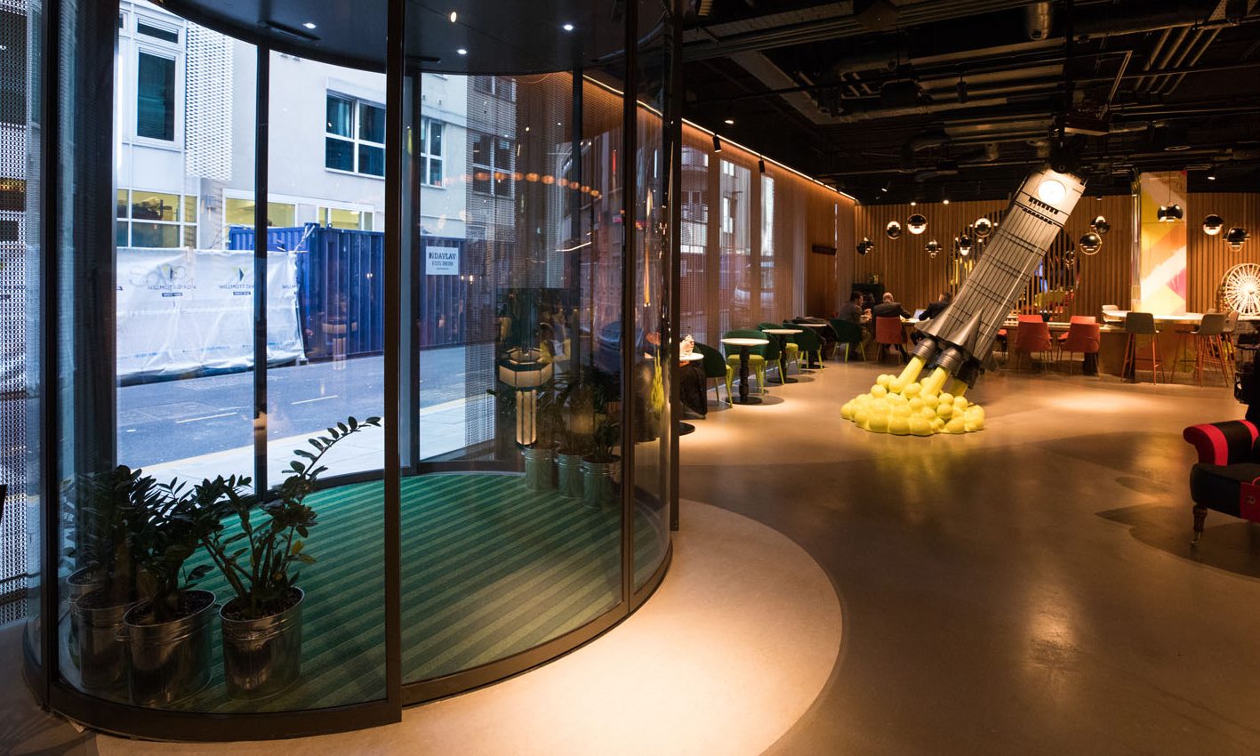 two tone green entrance matting design at Nhow Hotel