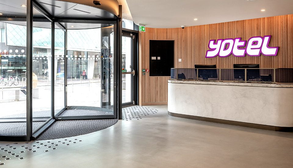 hotel entrance mat design compliments the space at Yotel Glasgow