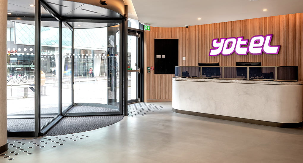 hotel entrance mat design compliments the space at Yotel Glasgow