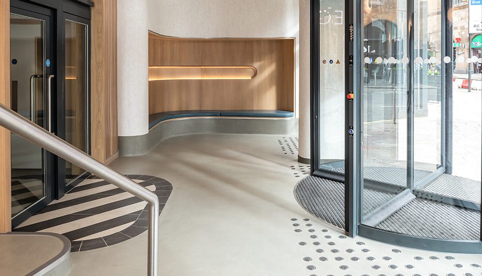 Stunning hotel entrance mat design at Yotel Glasgow