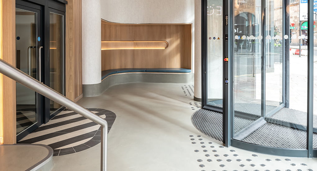 Stunning hotel entrance mat design at Yotel Glasgow