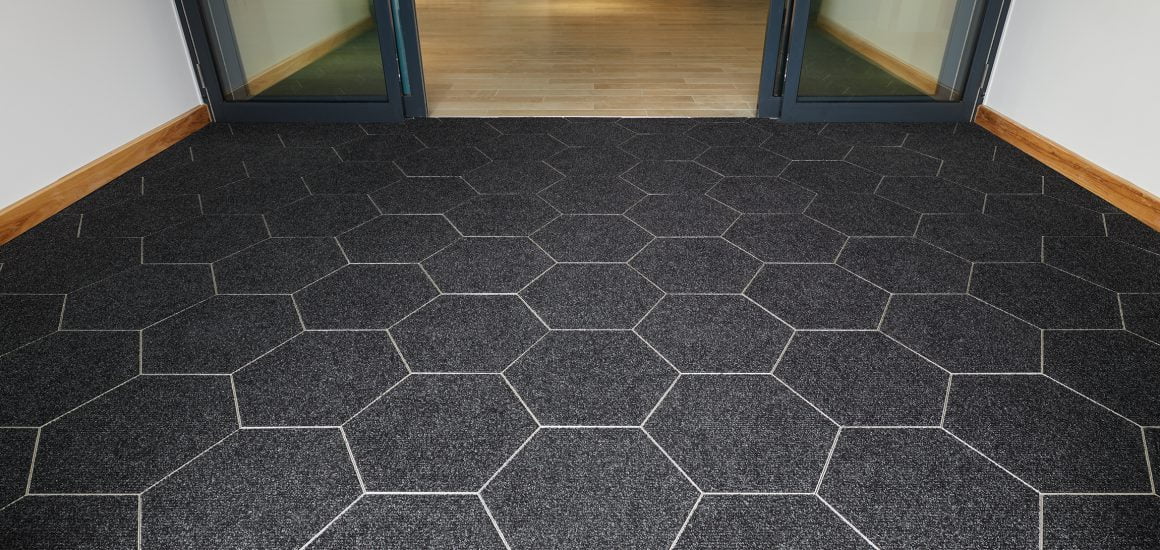 Intrashape entrance matting is available in 5 tessellating shapes including the hexagon