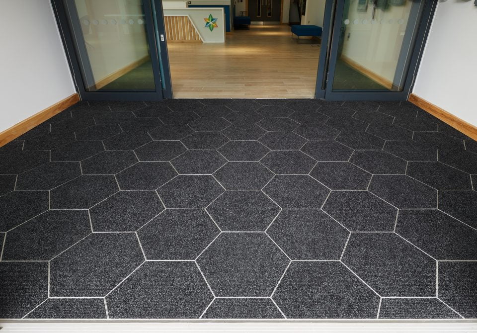 Intrashape entrance matting is available in 5 tessellating shapes including the hexagon